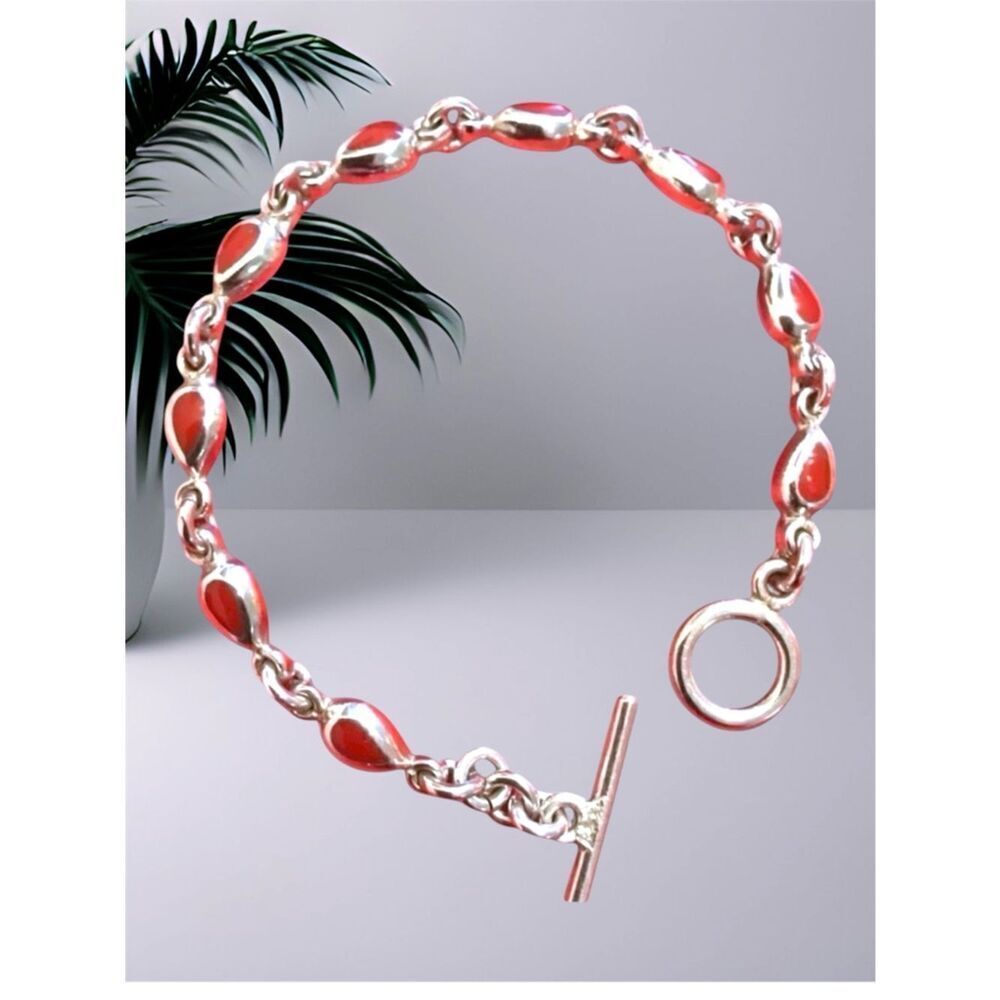 Red Carnelian Bracelet 925 Silver Multi Stone chain